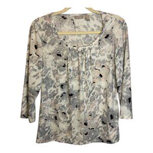 Chico's Blouse Women's Size Medium Lightweight Floral Office Gray White Chicos 1